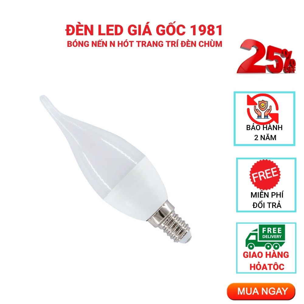 Bóng Led Nến E14 Ánh Sáng Trắng, Bóng Đèn Quả Nhót Trang Trí Đèn Chùm