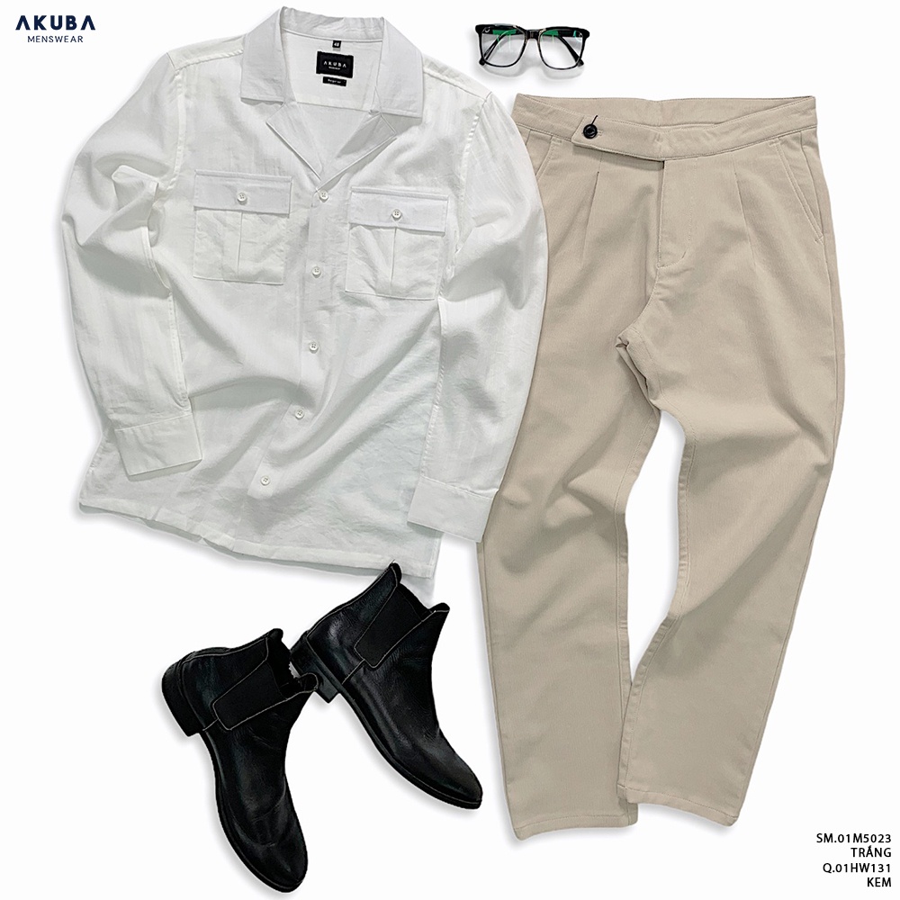 Áo sơ mi tay dài công sở nam cổ vest AKUBA chất liệu Cotton form regular, thấm hút mồ hôi, thoáng khí 01M5023 | BigBuy360 - bigbuy360.vn