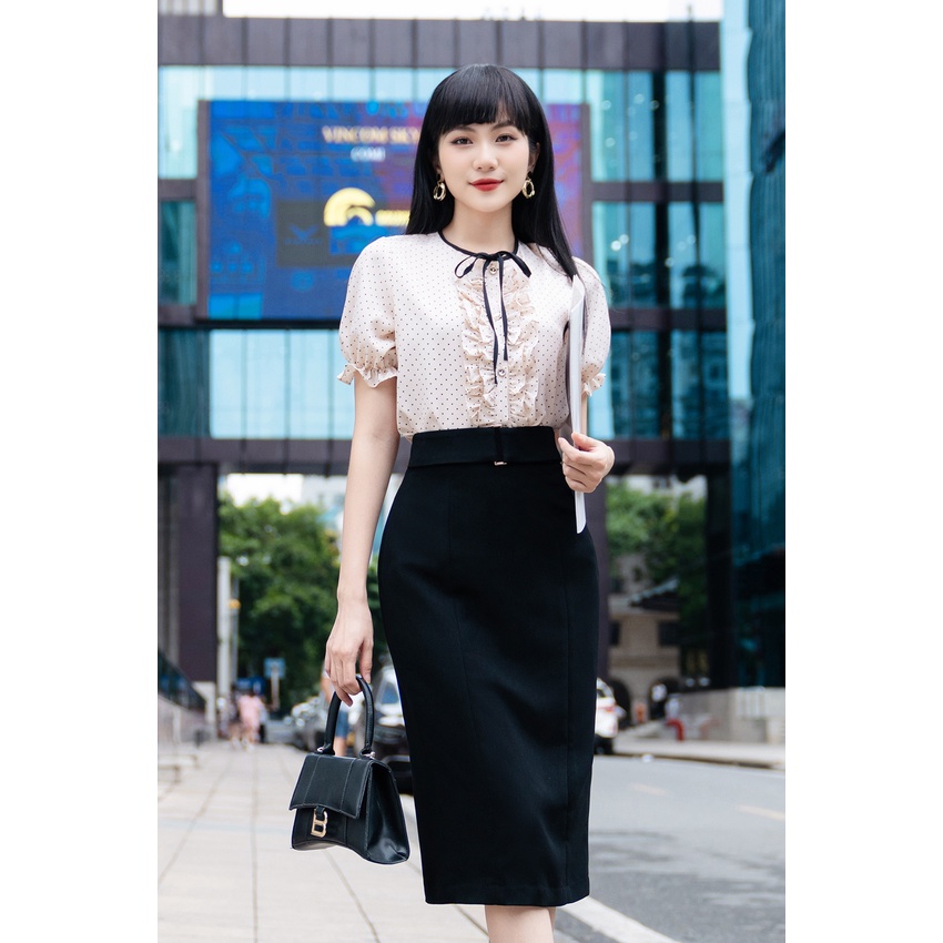 [Mã BMLT30 giảm đến 30K đơn 299K] Áo sơ mi nữ hè Lamia Design SM360 màu hồng pastel thắt nơ chấm bi