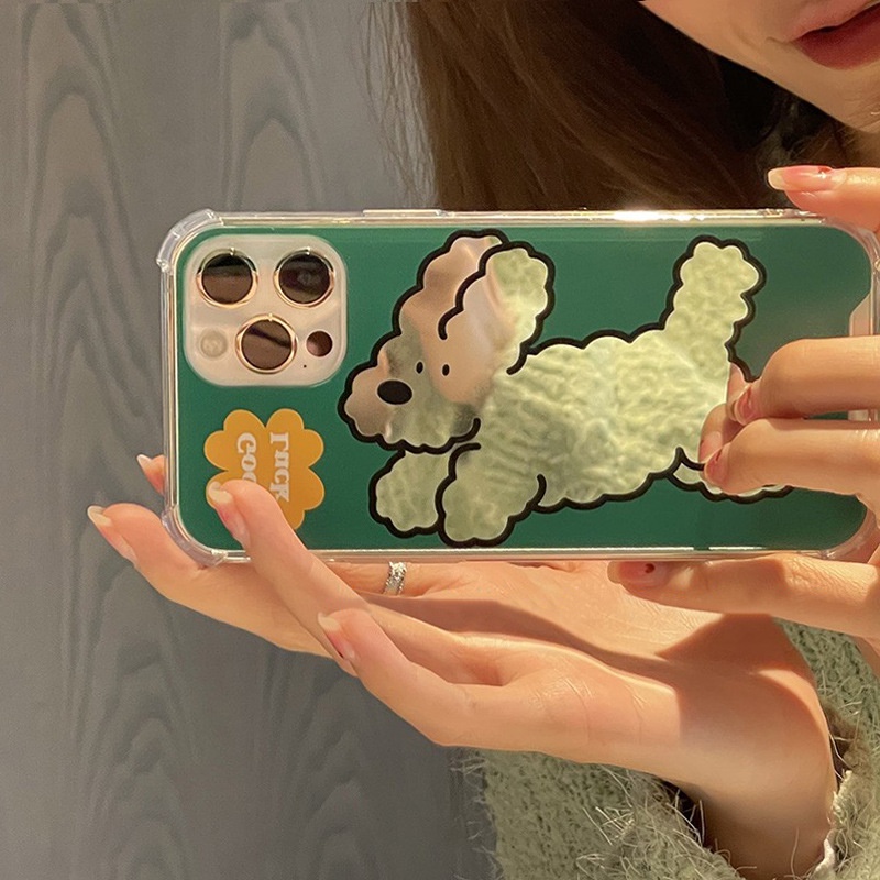 Ốp Điện Thoại Mặt Gương Họa Tiết Hoạt Hình Poodle Cho IPhone 13 Pro Max 11 12 XS X XR 7 8 Plus