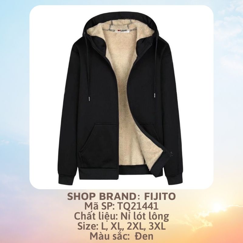 Áo nỉ hoodie nam màu đen lót lông có mũ tay dài cao cấp hàng Quảng Châu FIJITO TQ21441 | BigBuy360 - bigbuy360.vn