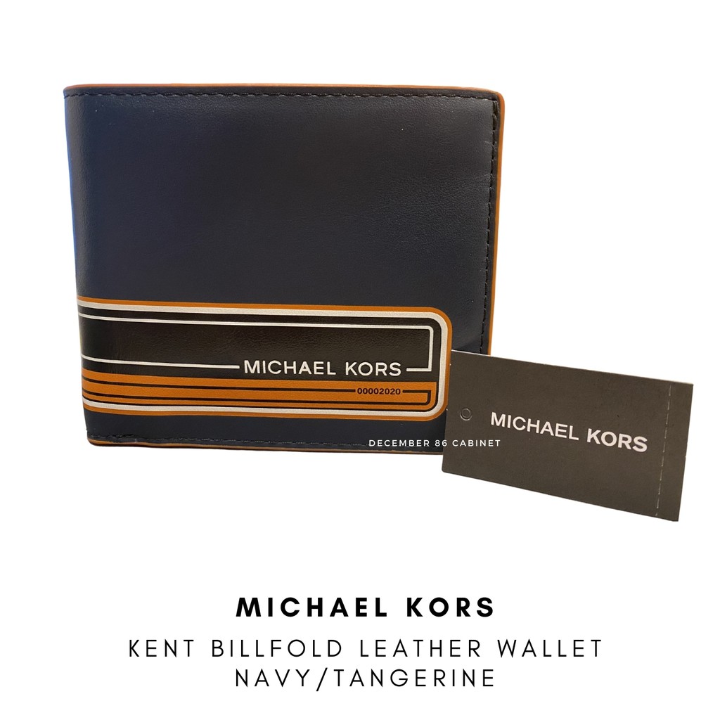 Michael Kors Men's KENT Leather Billfold Wallet, Navy/Tangerine