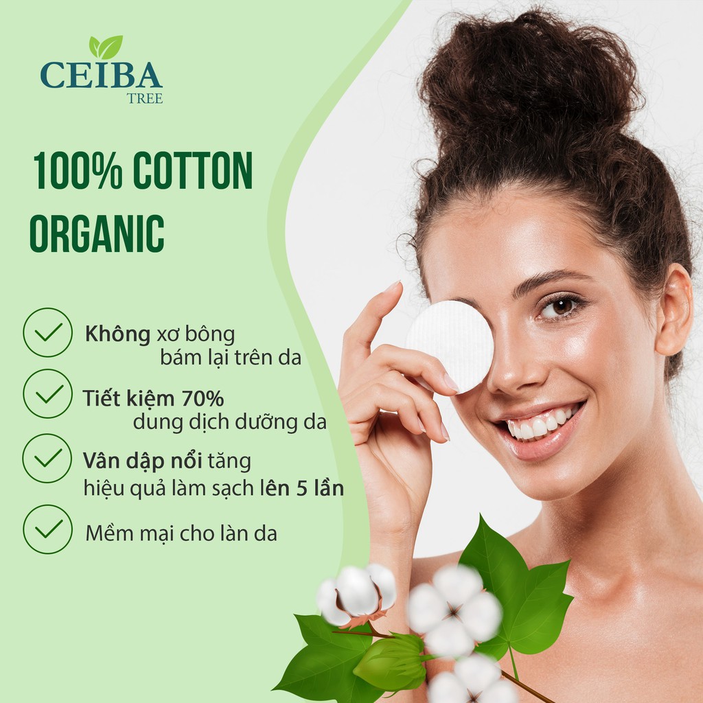 Bông Tẩy Trang Ceiba 100% Cotton - Bông Tẩy Trang Đạt chuẩn Châu Ấu - Số 1 tại Pháp