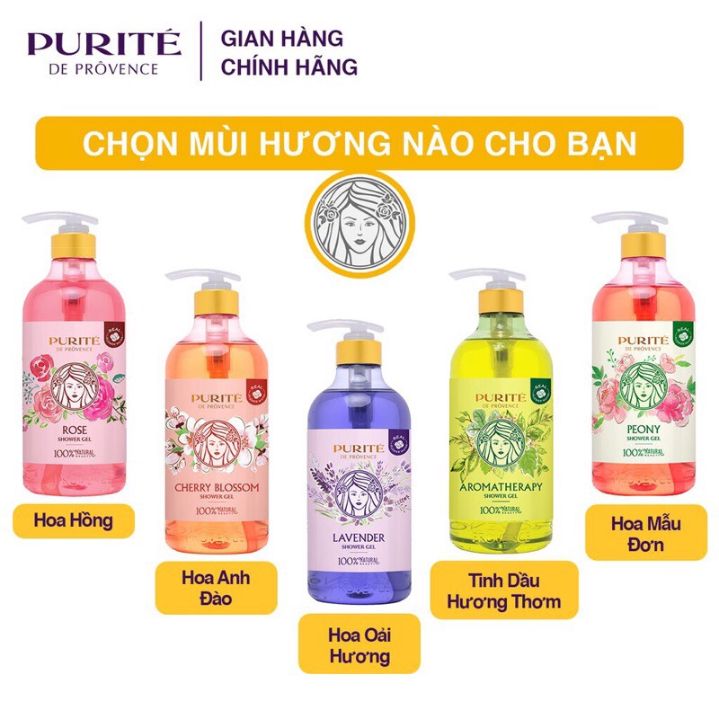 ComBo 2 sữa Tắm purite 850 ml Hoa Anh Đào + Hoa Oải hương 850ml