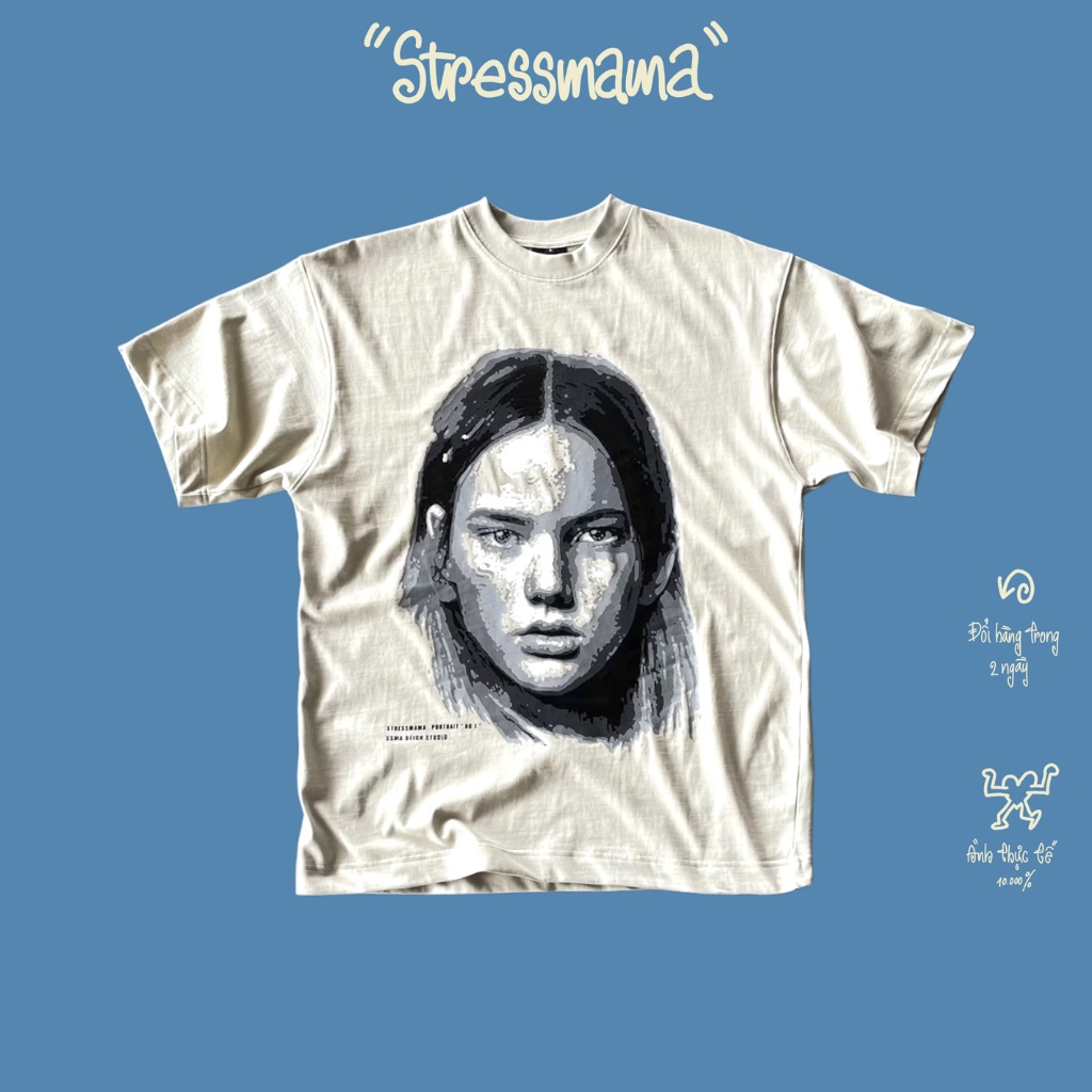 Stressmama Áo Thun Portrait No.1 T-shirt Beige Chất Liệu 100% Cotton vải dày 250GSM in lụa thủ công Local Brand