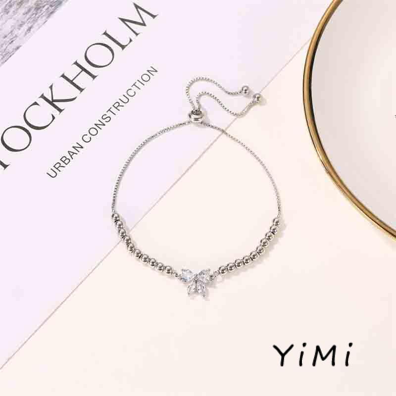 [mo] Lắc Tay Đính Đá Zircon Nhỏ Nhắn Xinh Xắn Có Thể Điều Chỉnh Cho Học Sinh