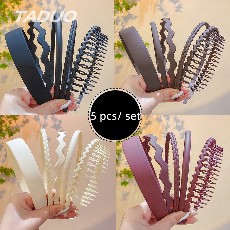 Bộ 5 Băng Đô Cài Tóc Màu Đen Bằng Nhựa Resin Phong Cách Hàn Quốc Thời Trang Cho Nam Và Nữ
