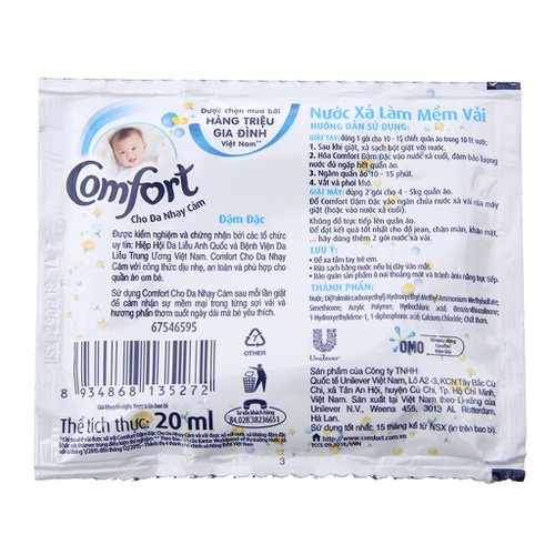 Combo 3 dây nước xả vải Comfort cho da nhạy cảm gói 20ml - dây 10 gói - nước xả quần áo thơm lâu