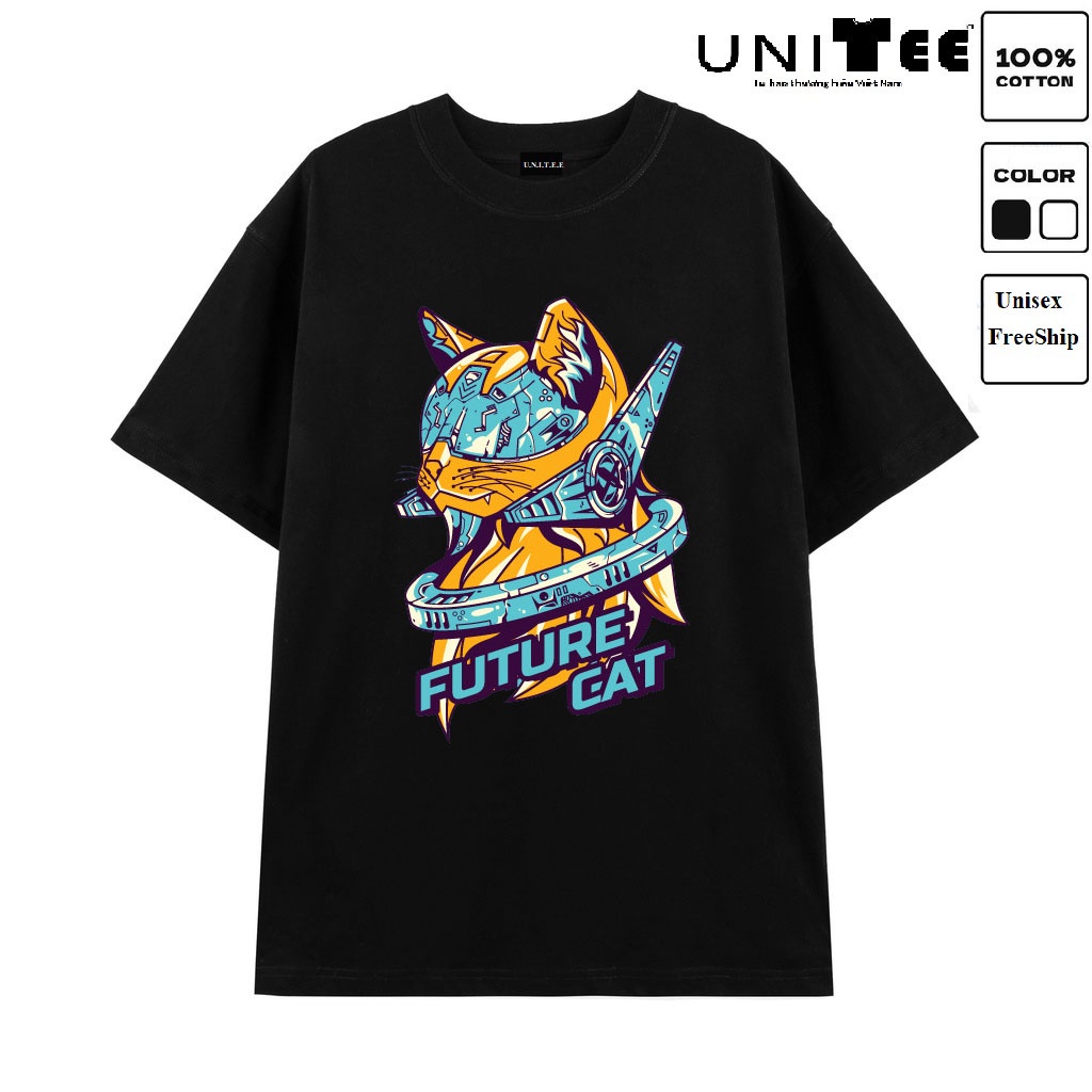 Áo thun tay lỡ Form rộng UT561 ❤️ UniTee ❤️ Áo phông Unisex, nam,  nữ, 45 - 60kg, 2 màu đen trắng, in hình Future Cat | BigBuy360 - bigbuy360.vn