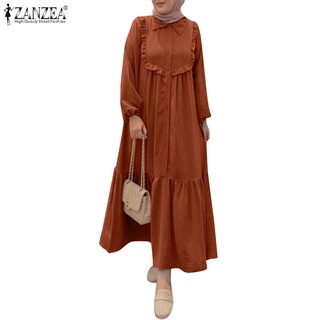 Đầm maxi Zanzea tay dài phồng phong cách Hồi Giáo tùy chọn màu sắc dành cho nữ