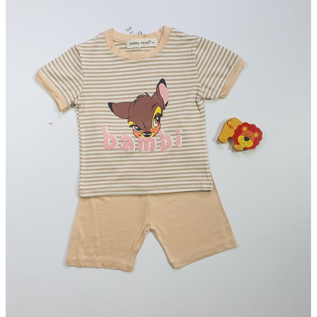 Bộ Cộc Tay thun lạnh in hình Dễ Thương Cho Bé áo kẻ