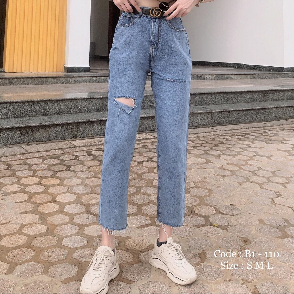 Quần jean nữ baggy King168, quần nữ co dãn nhẹ mẫu THU54