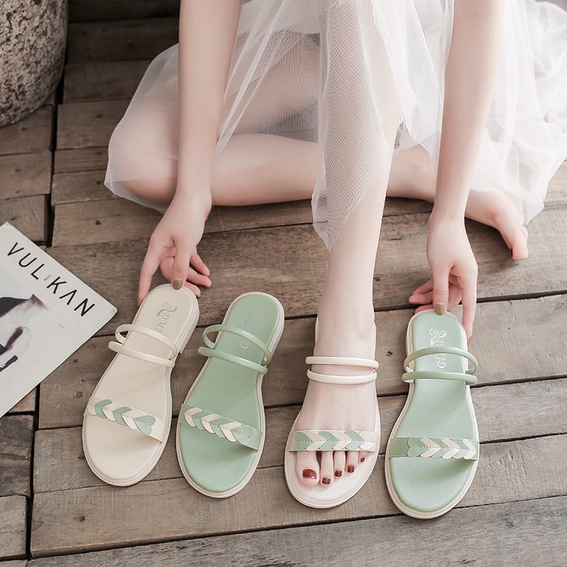 Giày Sandal Đi Biển Gót Thấp Thiết Kế Mới Thời Trang
