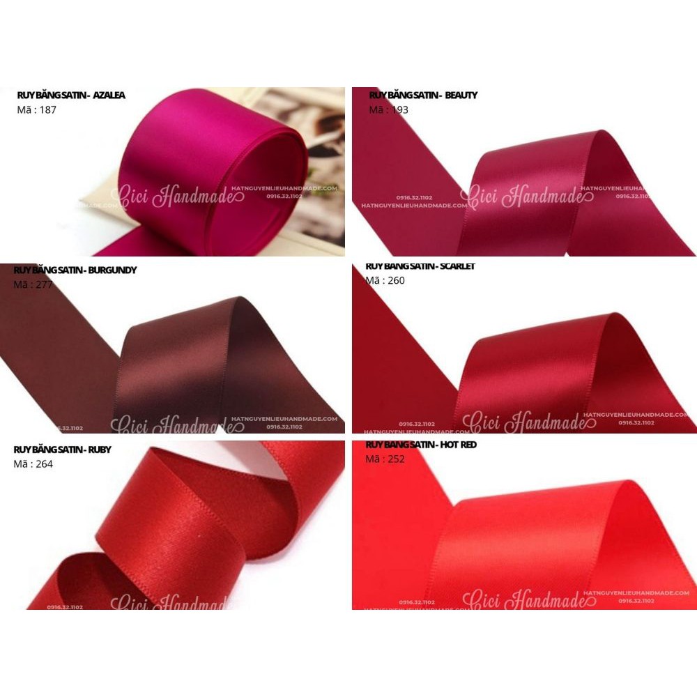 Cuộn 5M Ruy băng Satin 2 mặt màu đỏ, cam - link 2/9 Cici Handmade ruyban gấm hoa lụa ruyban ribbon satin