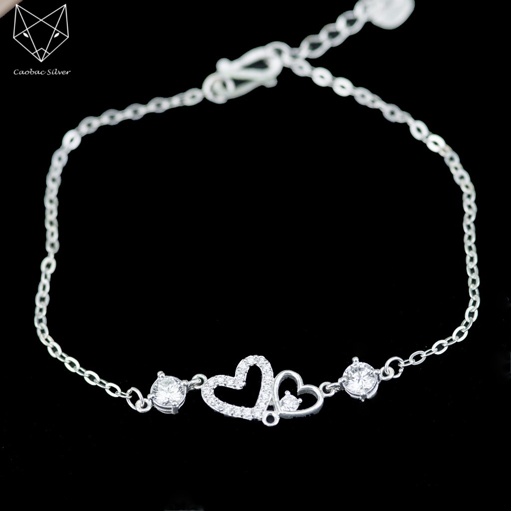 Lắc Tay Lắc Chân CAOBAC JEWELLERY Bạc Ta Cho Nữ Sợi Mảnh Họa Tiết Hai Tim Ổ Đá