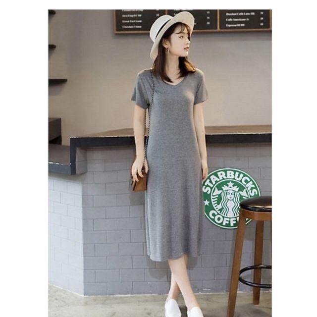 [ Mã FAMAYWA2 giảm 10K đơn 50K] Váy suông trơn cổ tim xẻ tà dáng dài form rộng | BigBuy360 - bigbuy360.vn