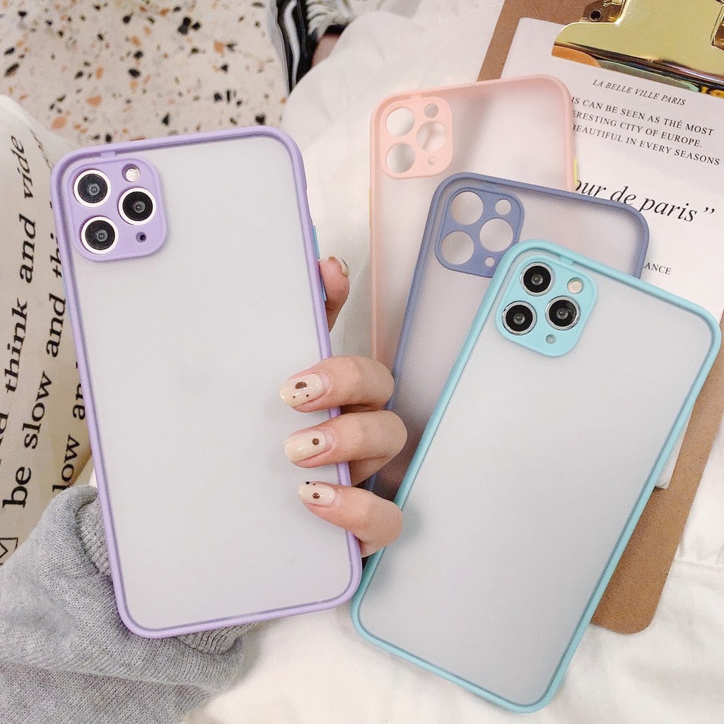 Ốp Lưng Iphone Lưng Nhám Mờ Bảo Vệ Camera Viền Nổi Màu Macron  11promax/12/13/12promax/13promax