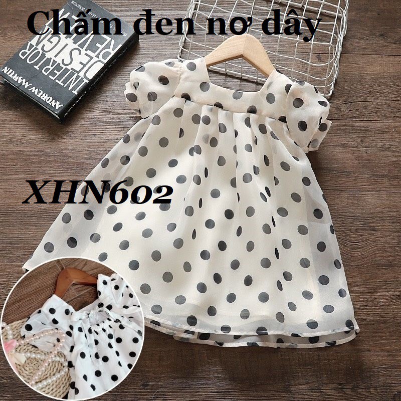 VÁY BÉ GÁI CHẤM BI ĐỎ ĐEN Baby Doll NƠ LƯNG XHN294