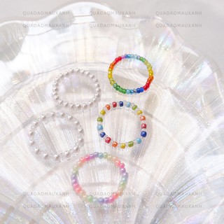 Set nhẫn hạt cườm cầu vồng pastel phối hạt trai nhựa #rainbow