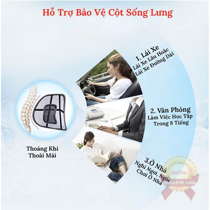 Lưới Tựa Lưng Ghế oto Xe hơi Chống Mỏi, Thẳng Lưng có hạt Matxa  - Đệm tựa ghế