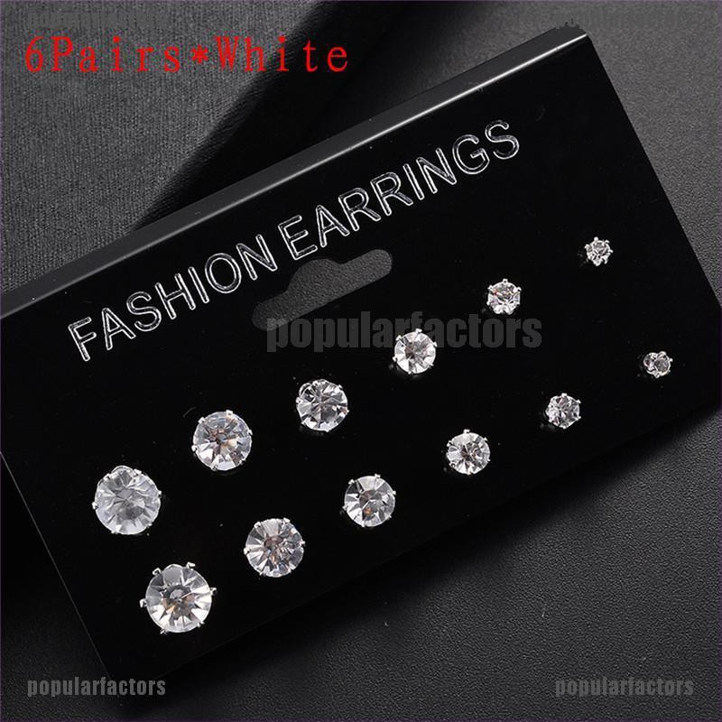 Set 6 / 12 Đôi Bông Tai Đính Đá Sang Trọng Cho Nữ