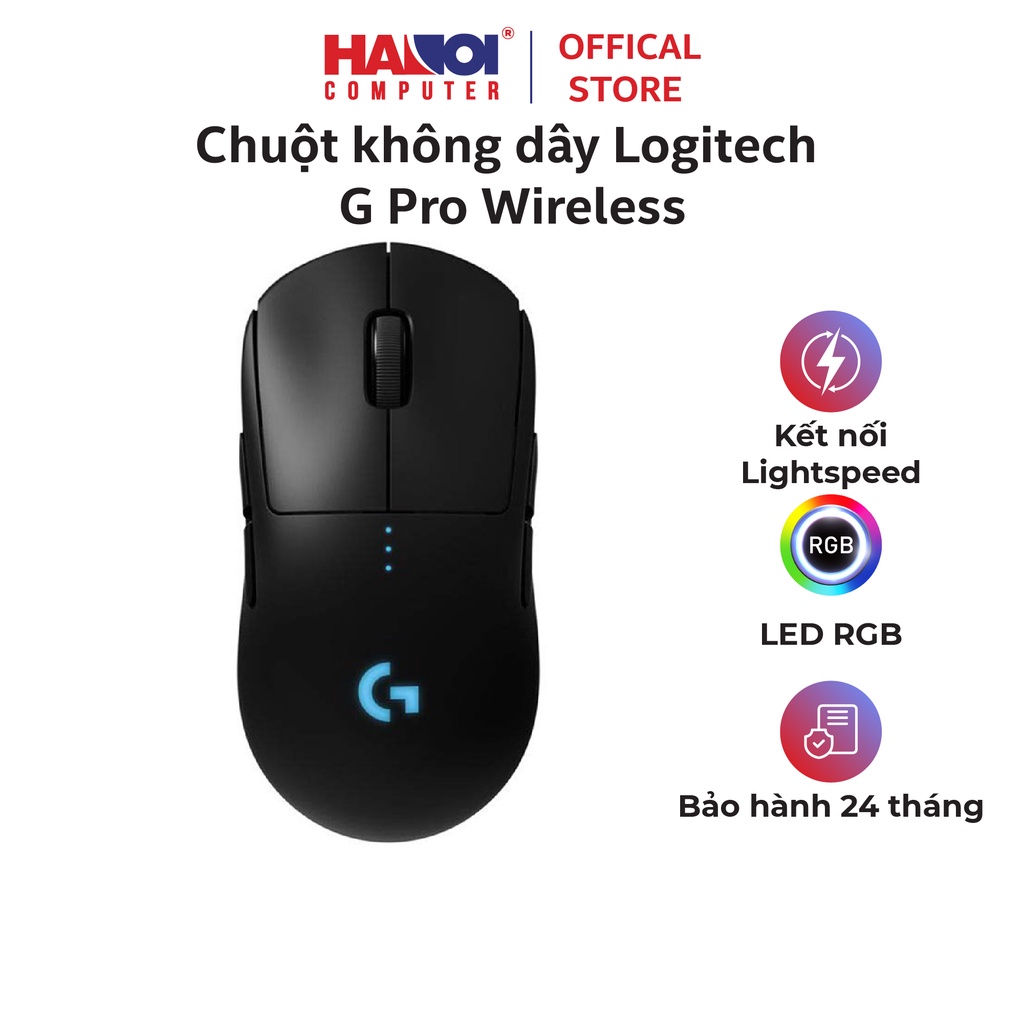 Chuột chơi game không dây Logitech G Pro Wireless black (USB/Wireless/RGB/Đen) trọng lượng siêu nhẹ