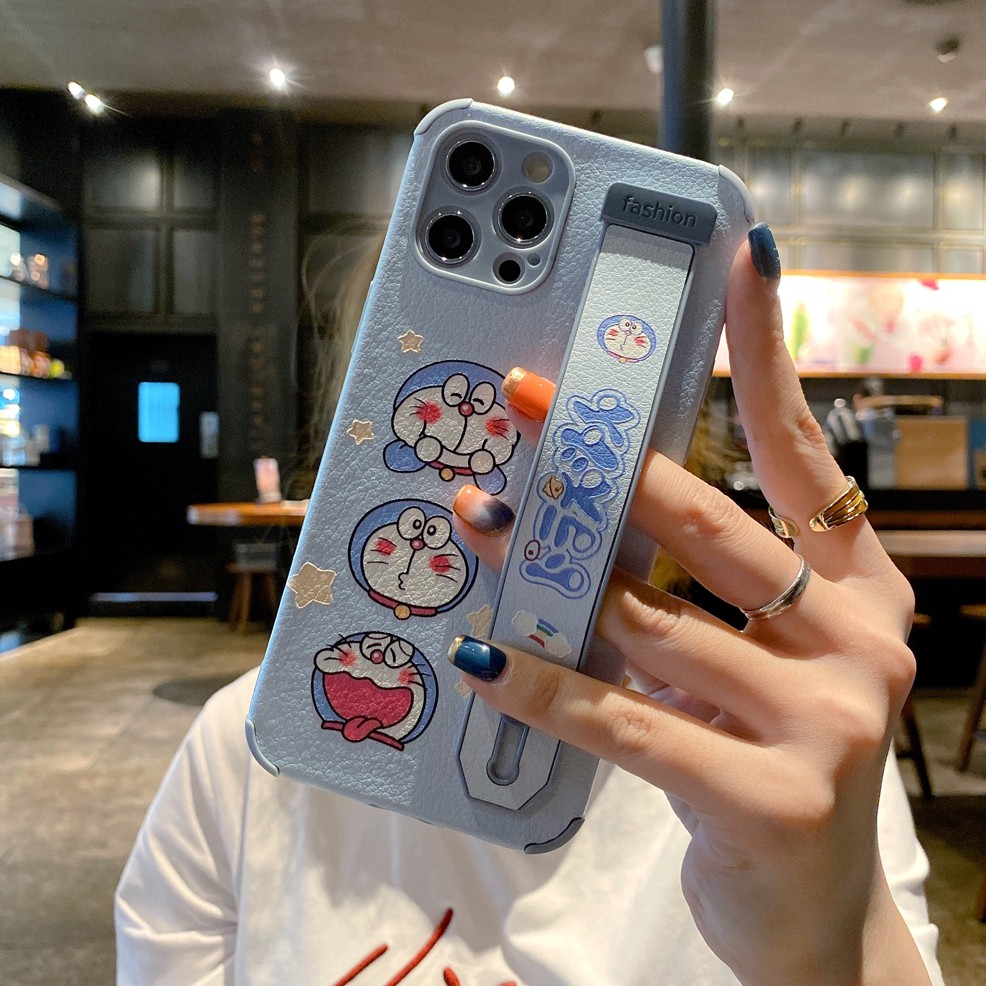 Ốp Điện Thoại Da Cừu Hình doraemon Có Dây Đeo Cho Iphone 14 13 12 pro MAX 11 pro MAX XS MAX XR X 7 8PLUS