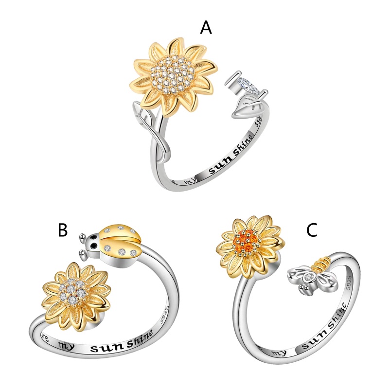 Nhẫn Xoay Hình Hoa Hướng Dương Màu Bạc Thời Trang Cho Nữ