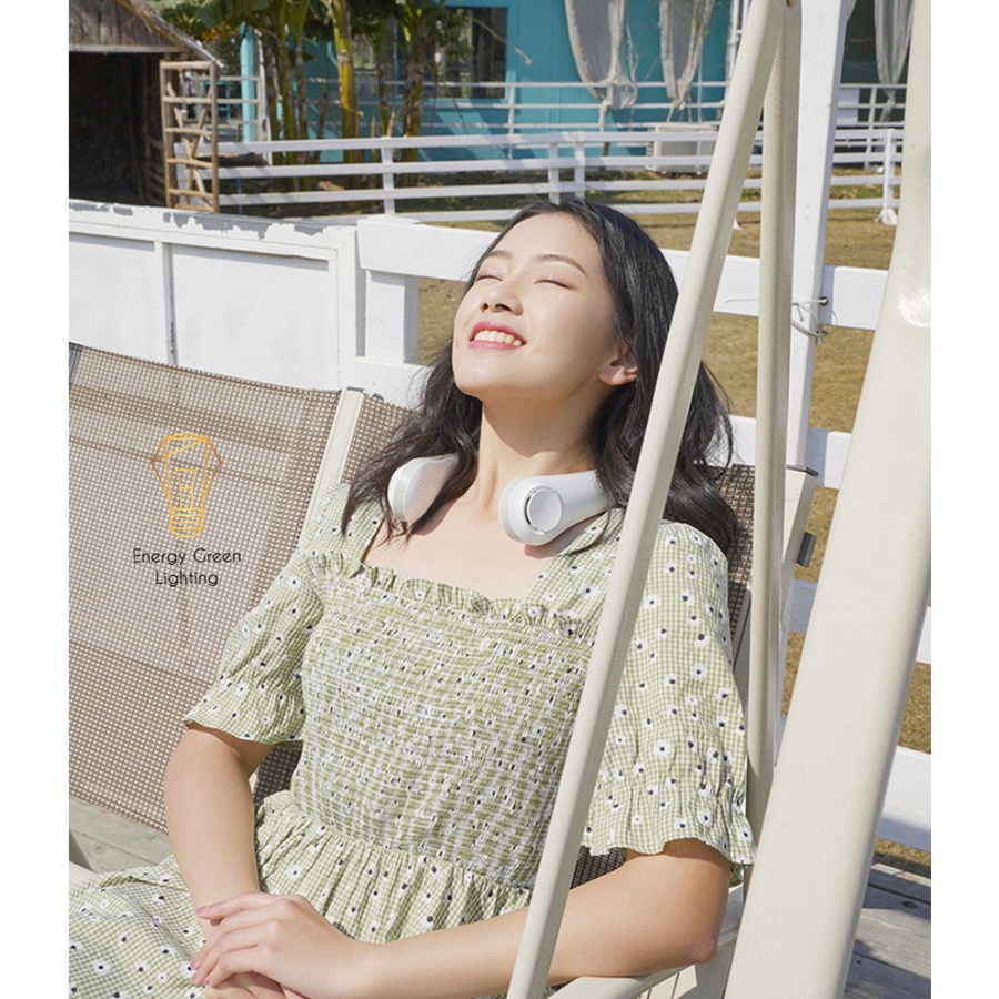 Quạt Đeo Cổ Energy Green Lighting Thời Trang Cao Cấp - Giả Tai Nghe F12 - Dây Sạc USB