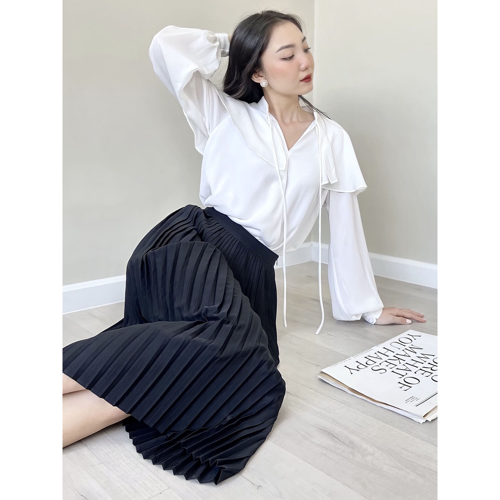 RECHIC Áo kiểu Regina cổ bèo hai vạt áo đắp chéo trẻ trung thích hợp đi làm dạo phố