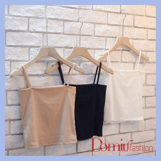 Áo 2 dây nữ DOMIU vải thun cotton co giãn tốt, dáng ôm, dây có chốt điều chỉnh