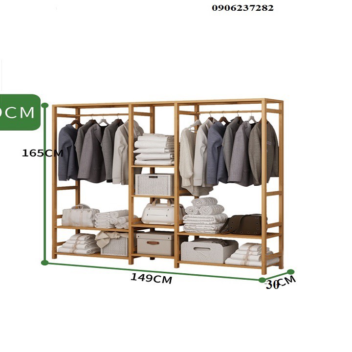 Tủ quần áo trống khung tre mẫu lớn 149x30x165 treo quần áo gia đình