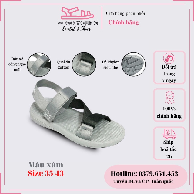 Giày Sandal Mol Nam Nữ Quai Chéo Đế Cao Su Quai Dù Đi Học Đi Làm Đi Chơi  Full Size Mã MS1166 -Wigo Young