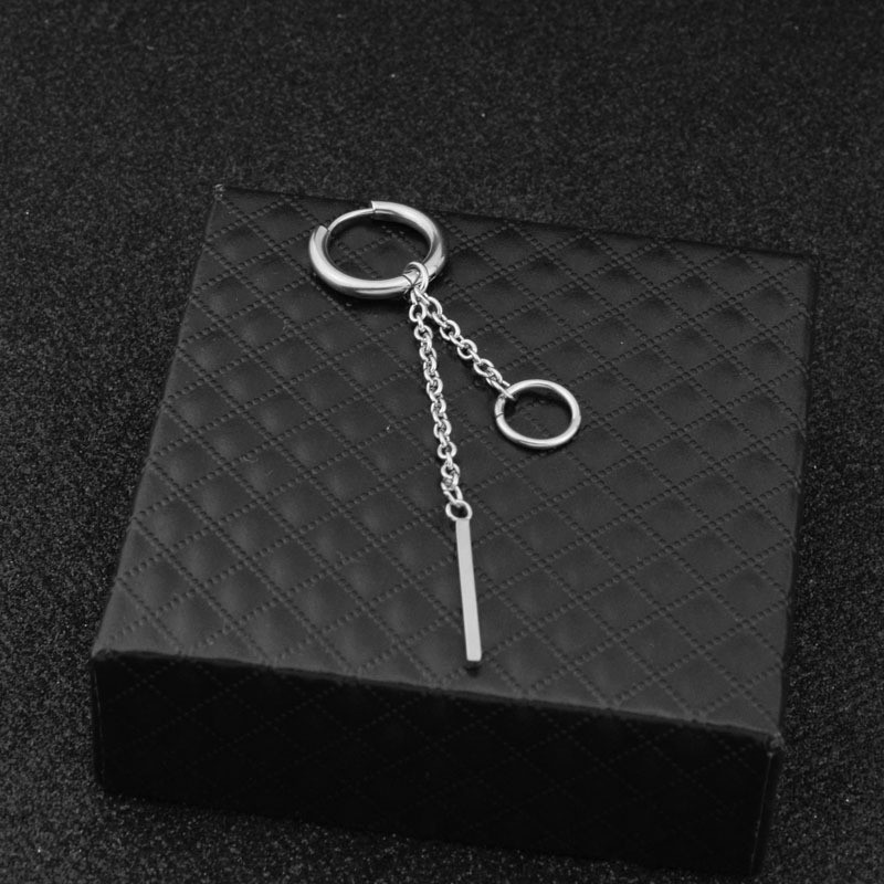 Khuyên tai nam nữ titan dáng thả hình trụ xỏ lỗ phong cách cá tính