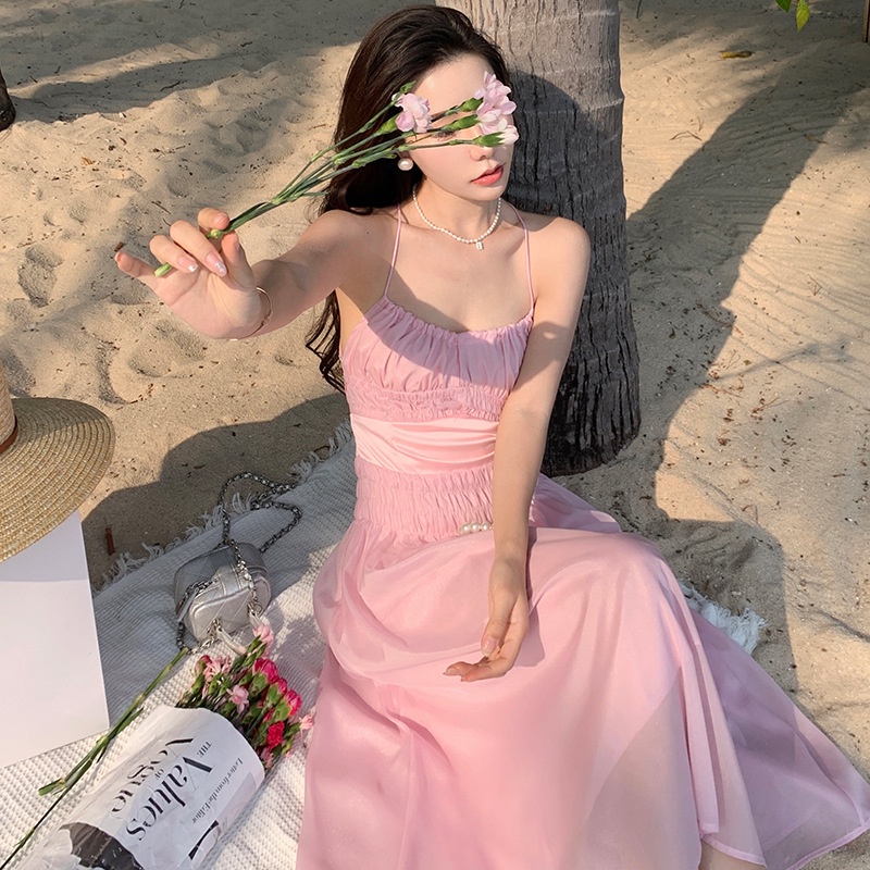 Đầm IELGY không tay màu hồng đơn giản thời trang dành cho nữ