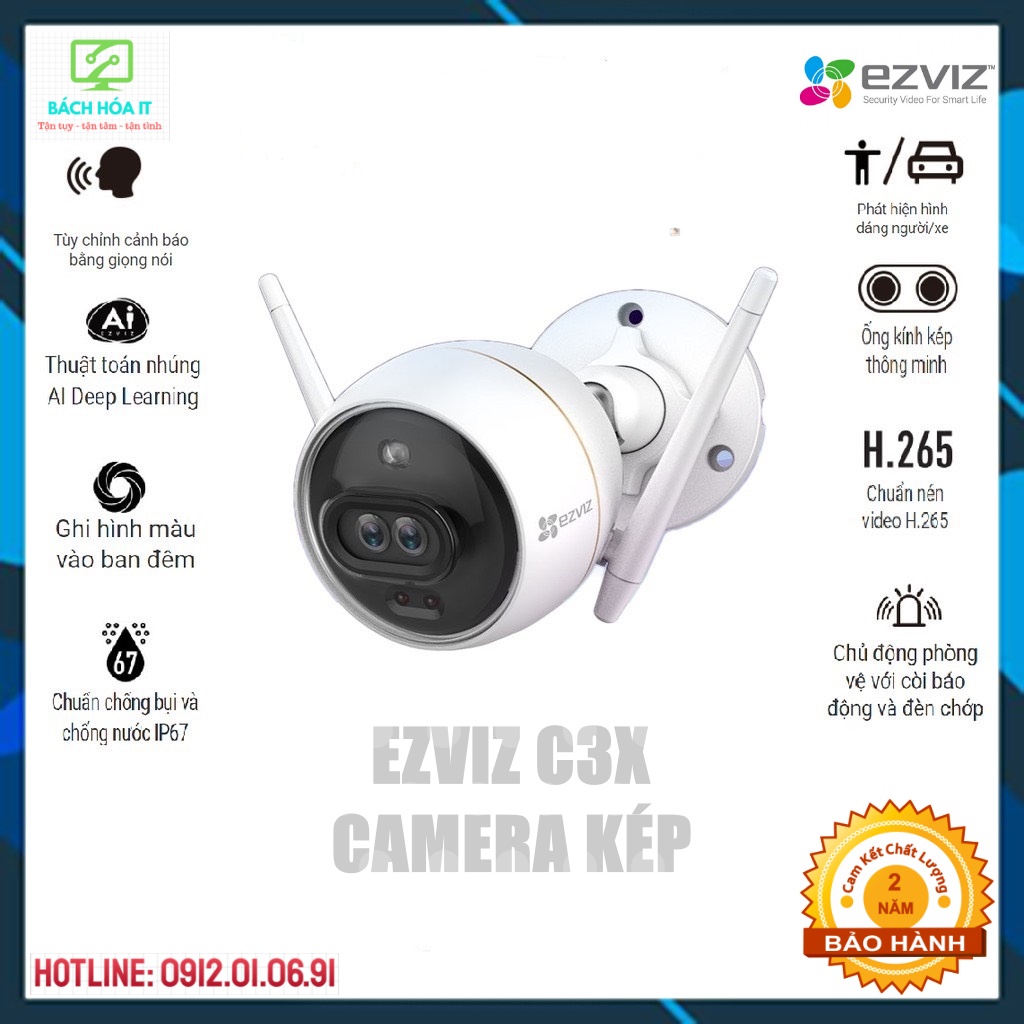 Camera WIFI ngoài trời 2MP EZVIZ C3X tích hợp AI, báo động - Hàng Chính Hãng, bảo hành 24 tháng