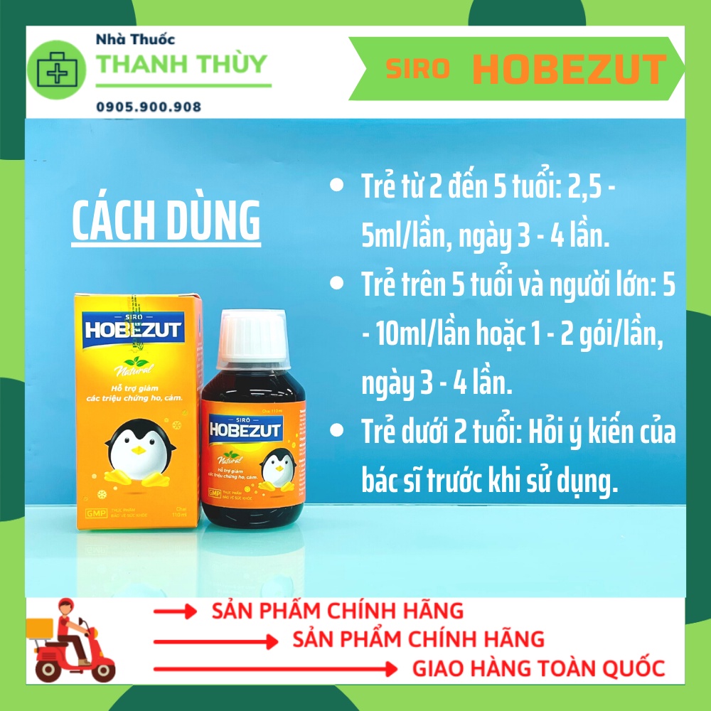 SIRO HOBEZUT - Với Cao Lá Thường Xuân, Húng Chanh, Tinh Dầu Giúp Bổ Phế, Giảm Ho, Long Đàm, Nôn Trớ Khi Ho Ở Trẻ