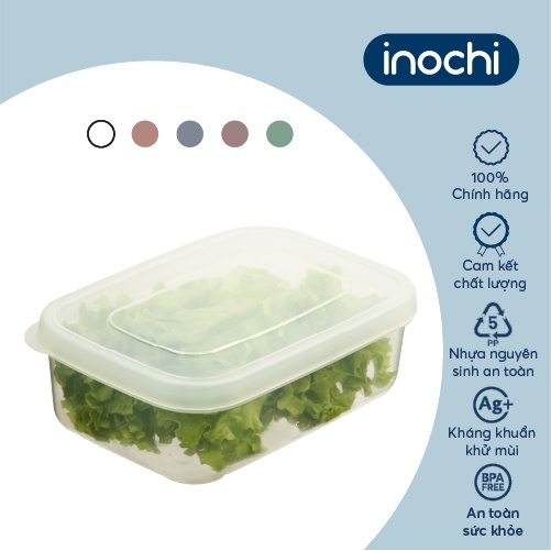 Bộ 6 hộp thực phẩm chữ nhật Inochi-Hokkaido 500-750-1000-1500-2000-2500ml nhiều màu