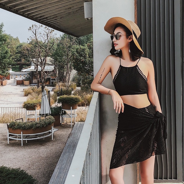 Bikini 3 mảnh đi biển kèm khăn quấn | BigBuy360 - bigbuy360.vn