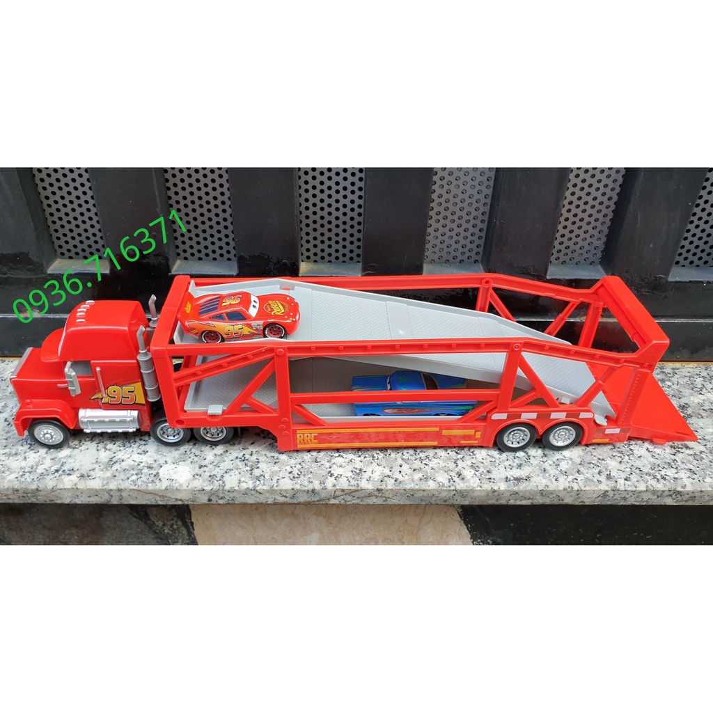 Xe tải Cars Mack chở xe size đại hàng Mattel xuất chuẩn (tặng kèm 2 xe mcqueen nhỏ)