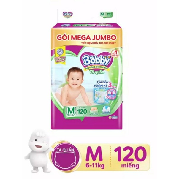 TÃ QUẦN BOBBY MEGA JUMBO M120/L111/L111+9/XL102/XL96/XXL88/XXL93 GÓI LƠN SIÊU TIẾT KIỆM.