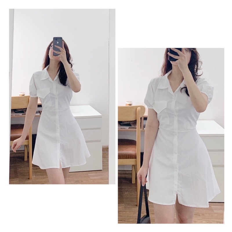 Váy trắng, váy/đầm sơ mi nữ trắng thắt eo sexy, dáng chữ A tay phồng hở lưng mùa hè mặc đi chơi, đi biển | BigBuy360 - bigbuy360.vn