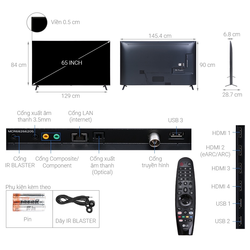 SMART TIVI 8K LG 65 INCH 65NANO95TNA NANOCELL HDR THINQ AI