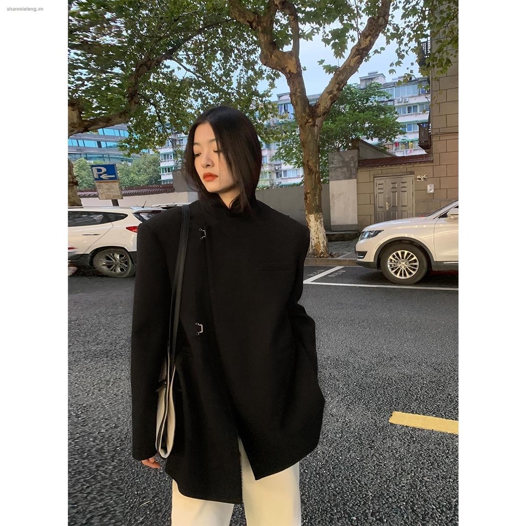 Áo khoác blazer màu trơn thiết kế dáng rộng phong cách retro thời trang mùa đông mới 2021