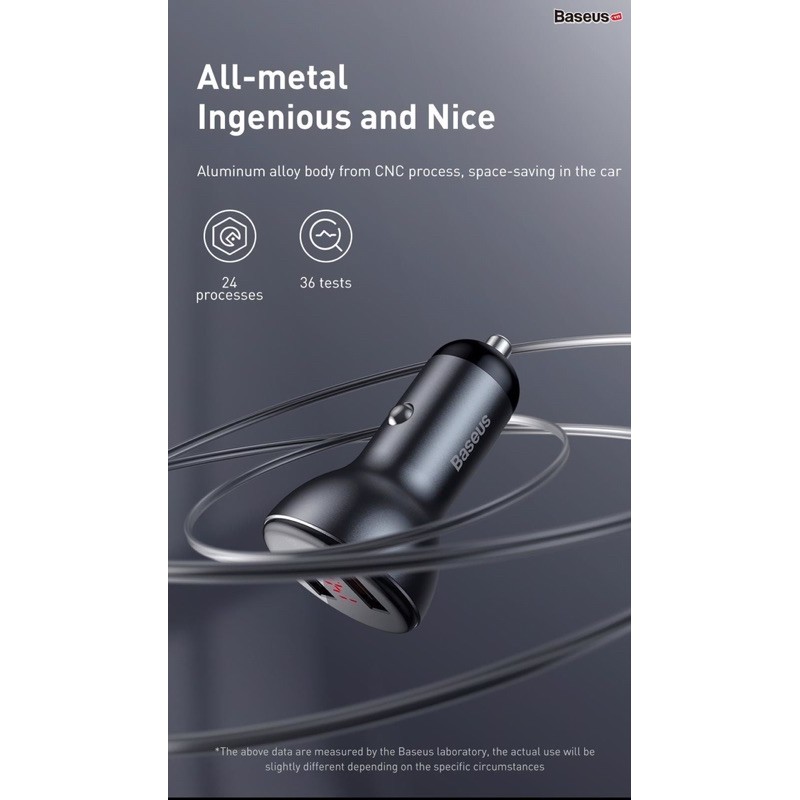 ✔NOWSHIP MỚI - TẨU SẠC XE Ô TÔ CÔNG XUẤT CAO BASEUS 45W Suit kèm cáp sạc nhanh  Dual QC QUICK CHARGE