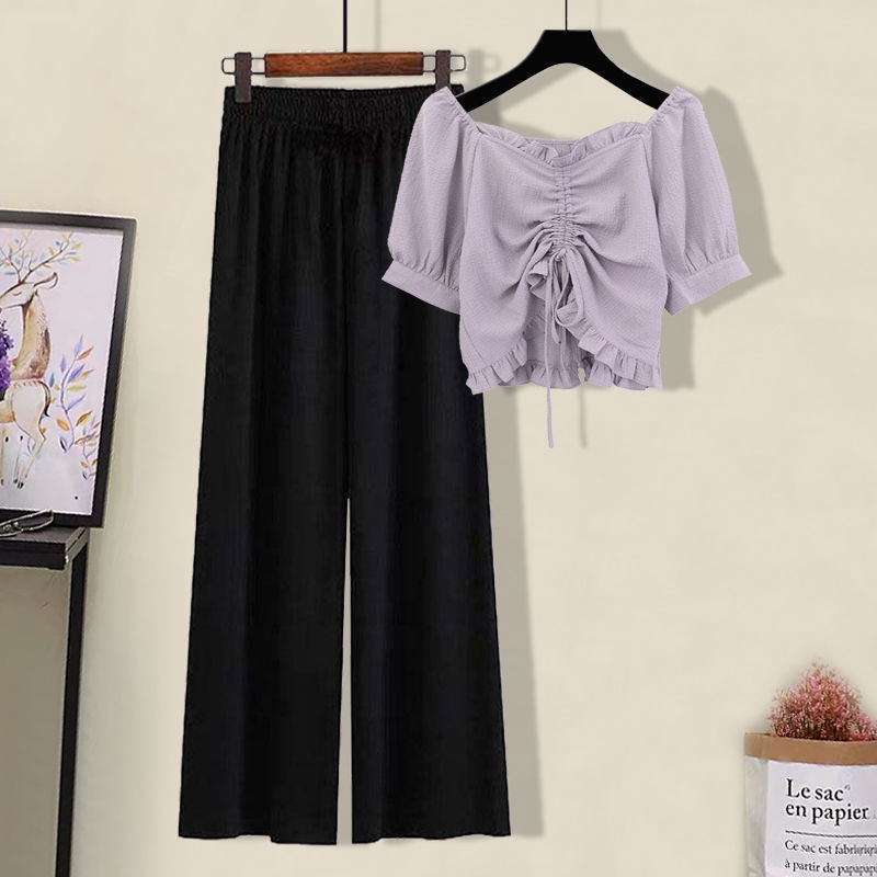Set Áo Form Rộng Phong Cách Hàn Quốc + Quần Dài Ống Rộng Thời Trang Mùa Hè