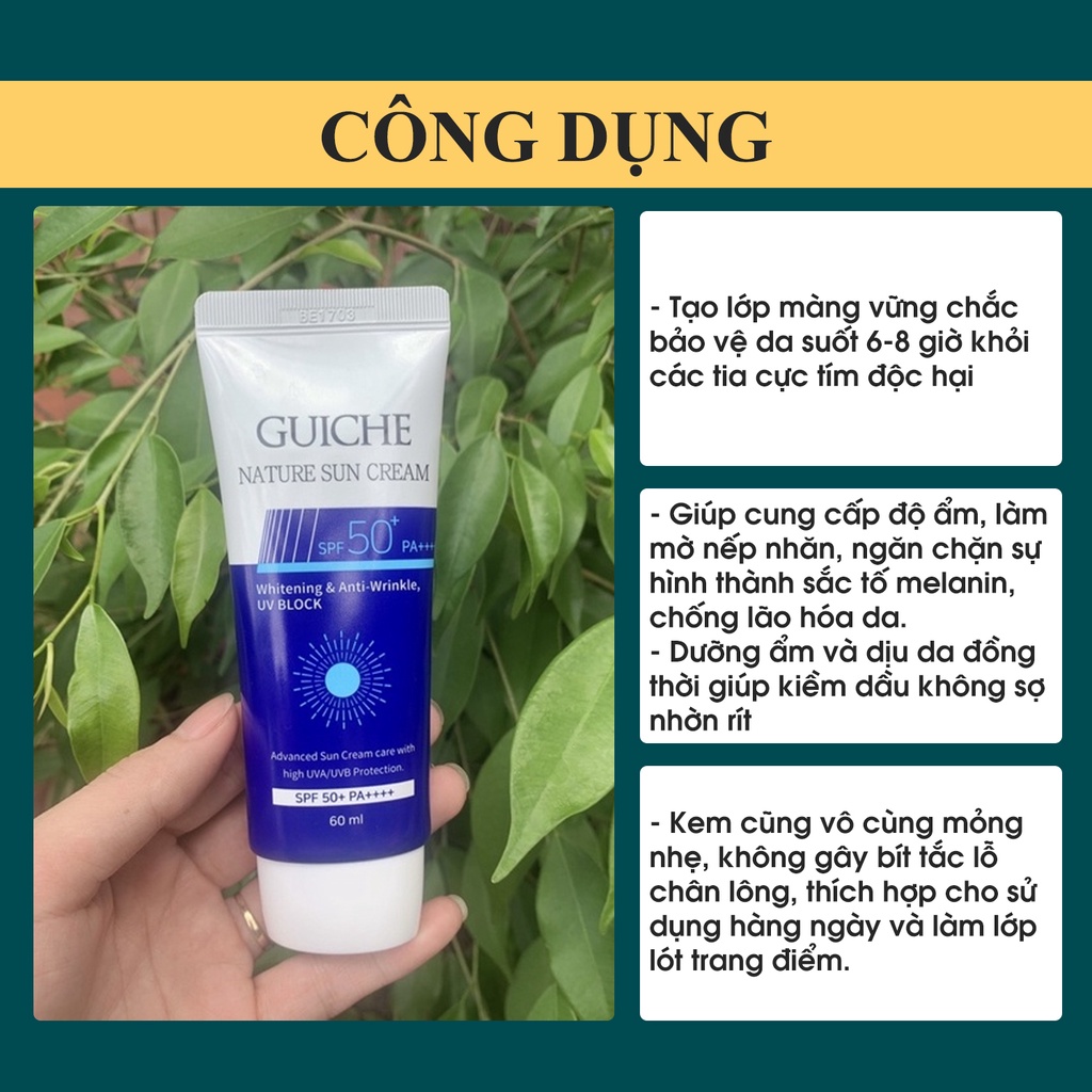 Kem chống nắng lên tông cho da dầu Guiche Nature Sun Cream Spf50+,Pa++++ 60ml