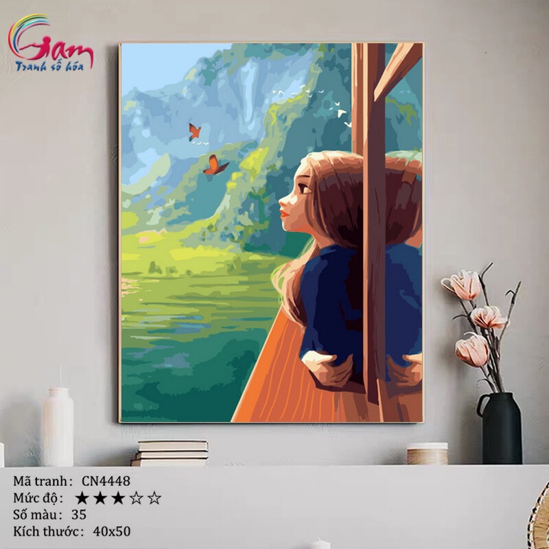 Tranh tô màu theo số Gam cô gái yêu đời CN4448 40x50cm đã căng khung