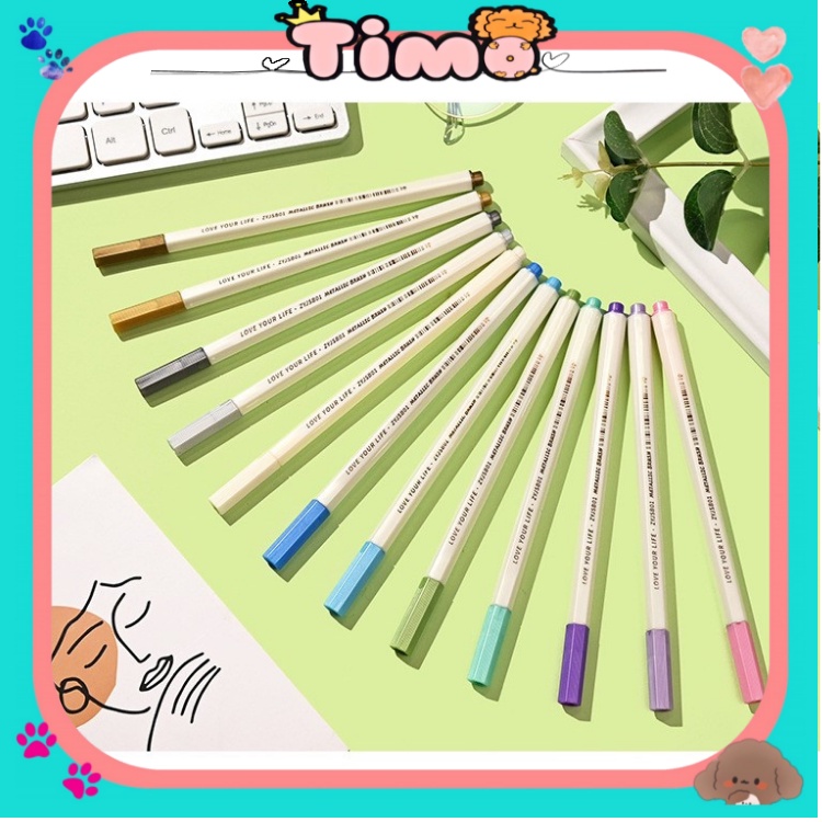 Bút Nhũ Metallic Brush Kim Tuyến Highlight Viết Tiêu Đề Trang Trí Sổ Tay Bullet Journal Timo VPHL7