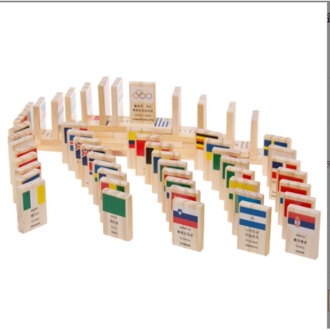 Đồ chơi Domino gỗ cờ các nước cho bé - Domino toán học gồm 100 quân cờ quốc gia các nước